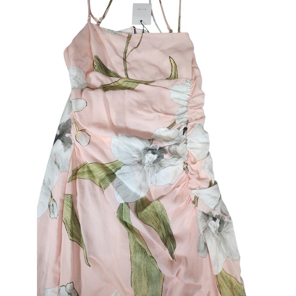 ZARA NWOT‎ floral printed midi linen blend dress XSmall side slit gathered front - Picture 5 of 13